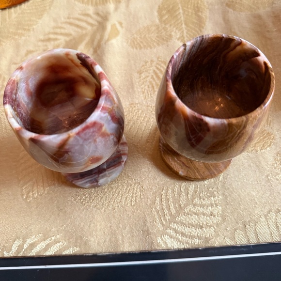 Polished Marble Stone Egg Cups - Set of 2 (Brown & Cream) - Picture 3 of 5